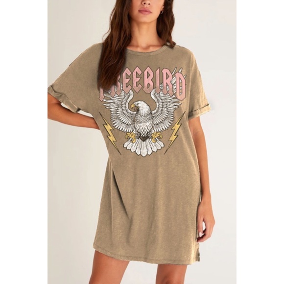 Dresses & Skirts - Freebird Eagle Graphic Taupe Mineral T-Shirt Tee Shirt Mini Relaxed Fit Dress